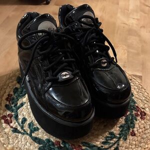 Glossy Black Platform Sneakers